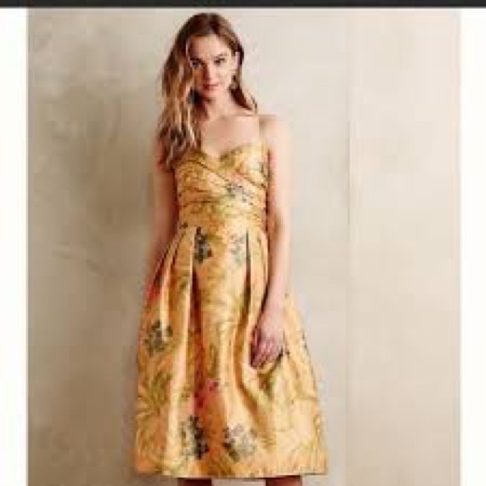 Anthropologie Yellow Midi Dress with Sweetheart Neckline